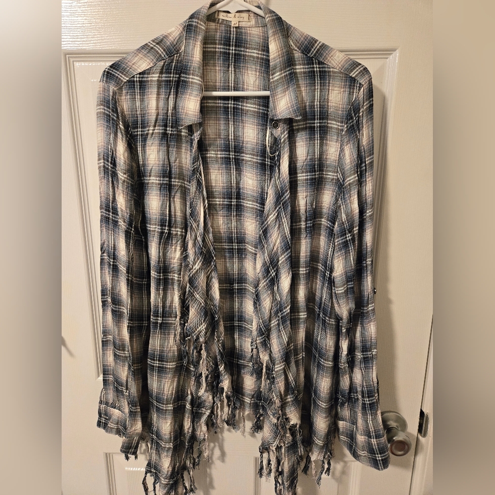Nwot Willow & Clay Fringed Plaid Open Duster Western Cottagecore